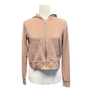 Tna Aritzia Waffle Knit Cropped Zip Up Hoodie Mauve Pink Women's Size‎ M
